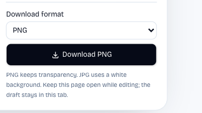 Actual PNG and JPG export controls in this browser editor