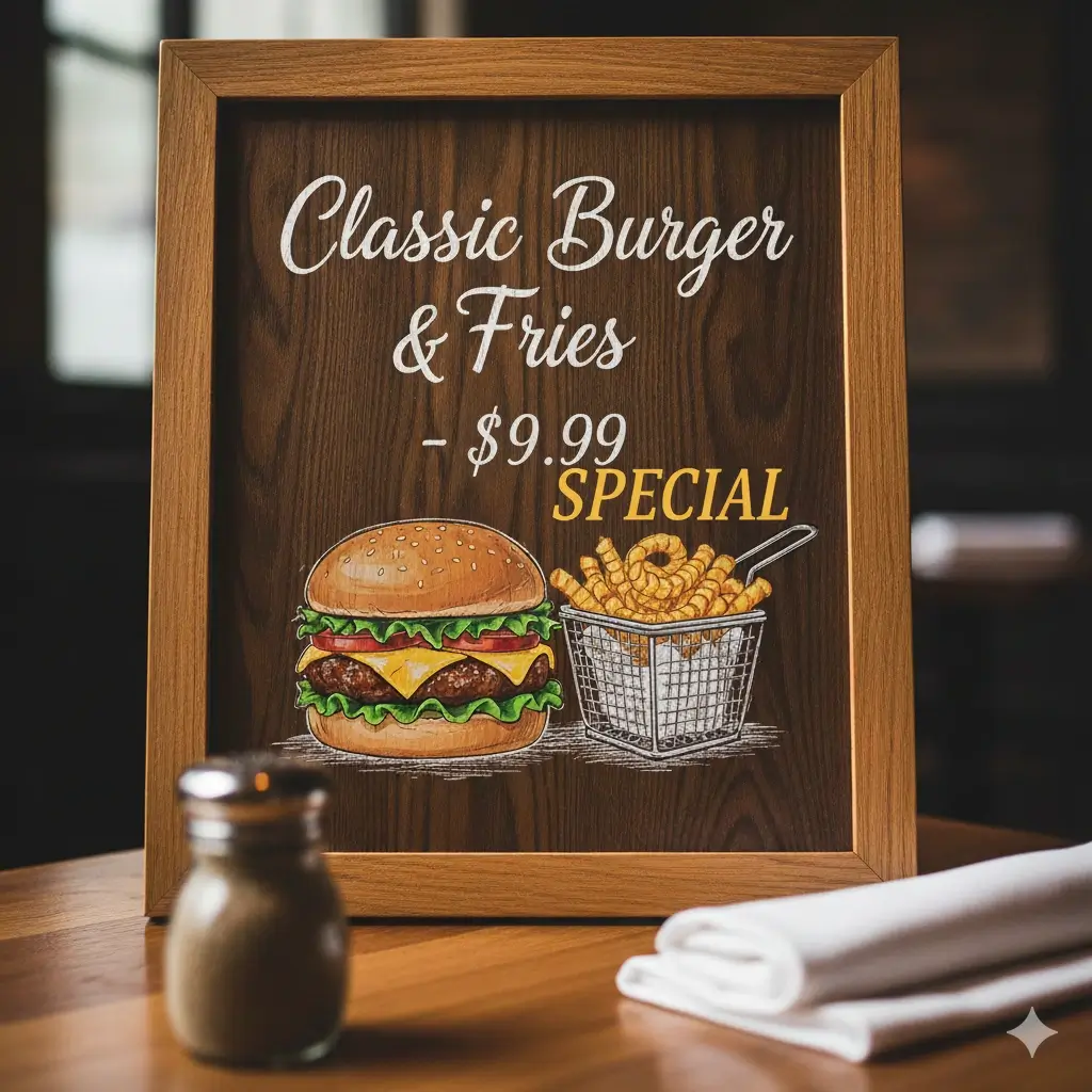 Same menu board showing $9.99 and SPECIAL