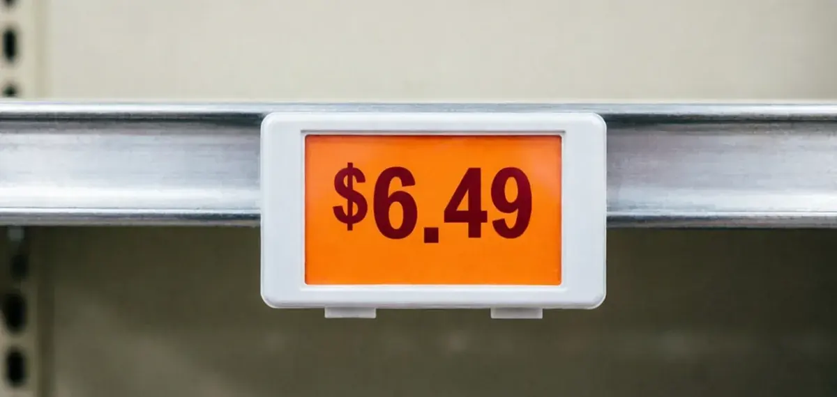 Orange shelf price label showing $6.49