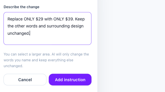 Image text editor instruction form asking to replace only $29 with $39
