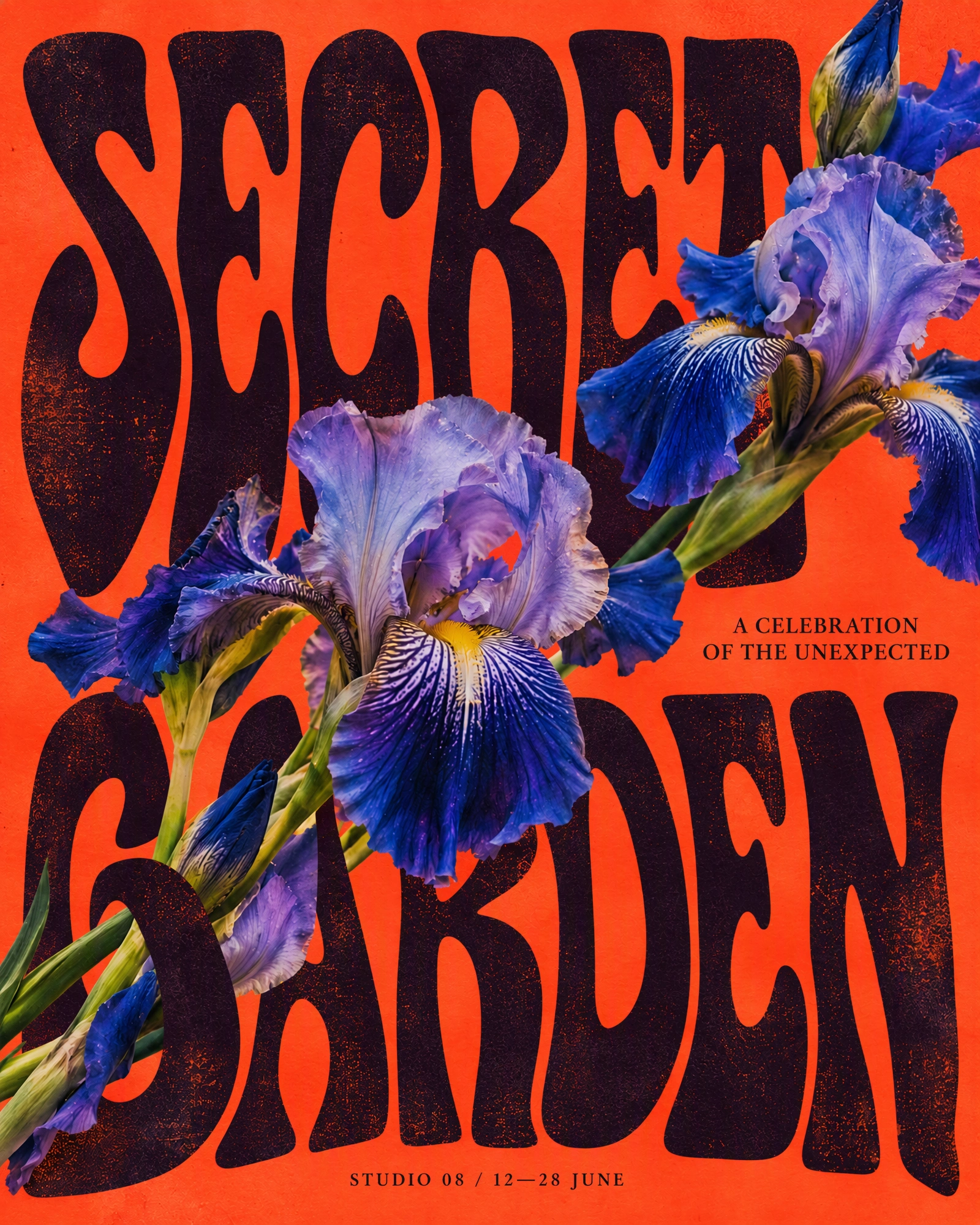 Illustrative orange and blue Secret Garden poster from a comparable tool